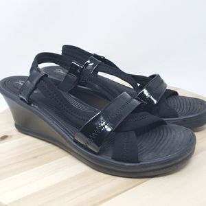 Skechers Rumblers Crisscross Strappy Wedge Sandals Black Women’s Size 11